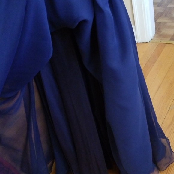 VTG Gorgeous Navy Blue Ruffle Chiffon Boho Dress - Picture 8 of 8